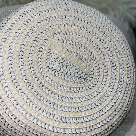 August Hats company straw Hat with silver metallic leather belt large summer‎